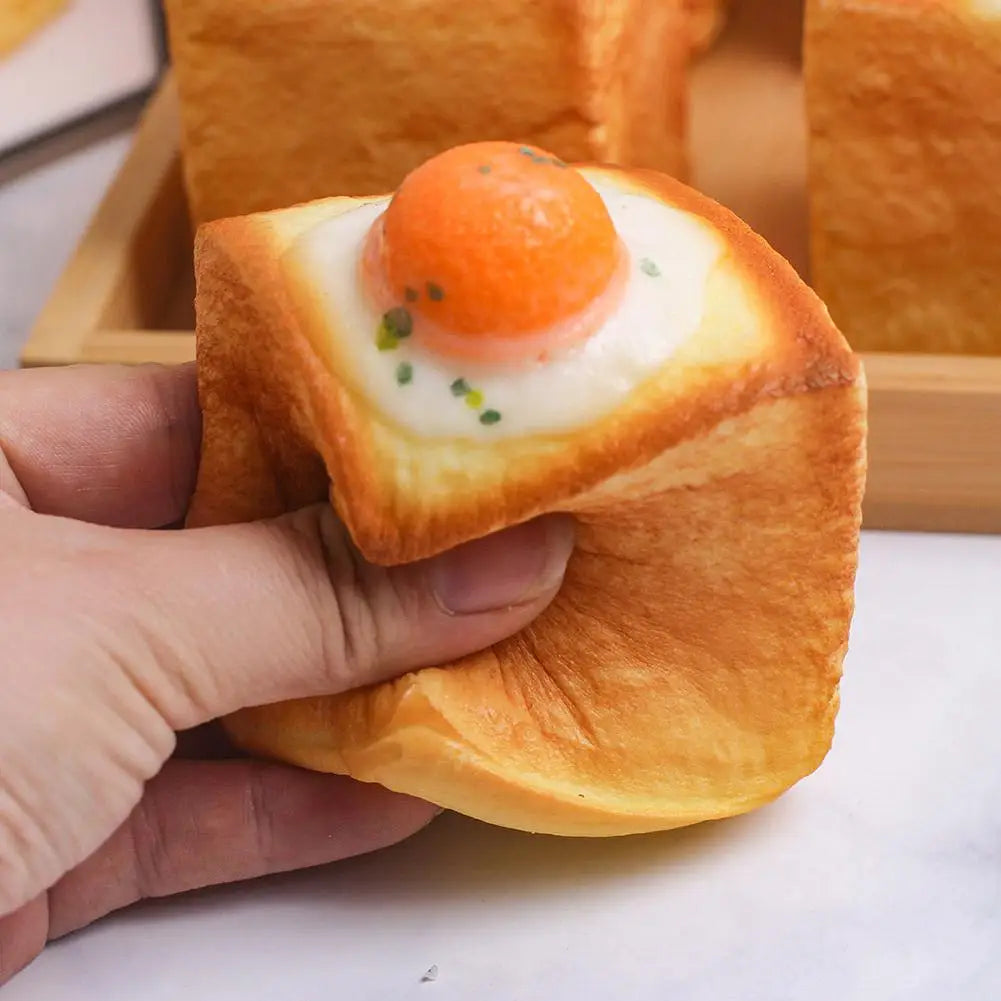 Fried Egg Toast Squishy Fun Scented Slow Rise Toy Realistic Qme