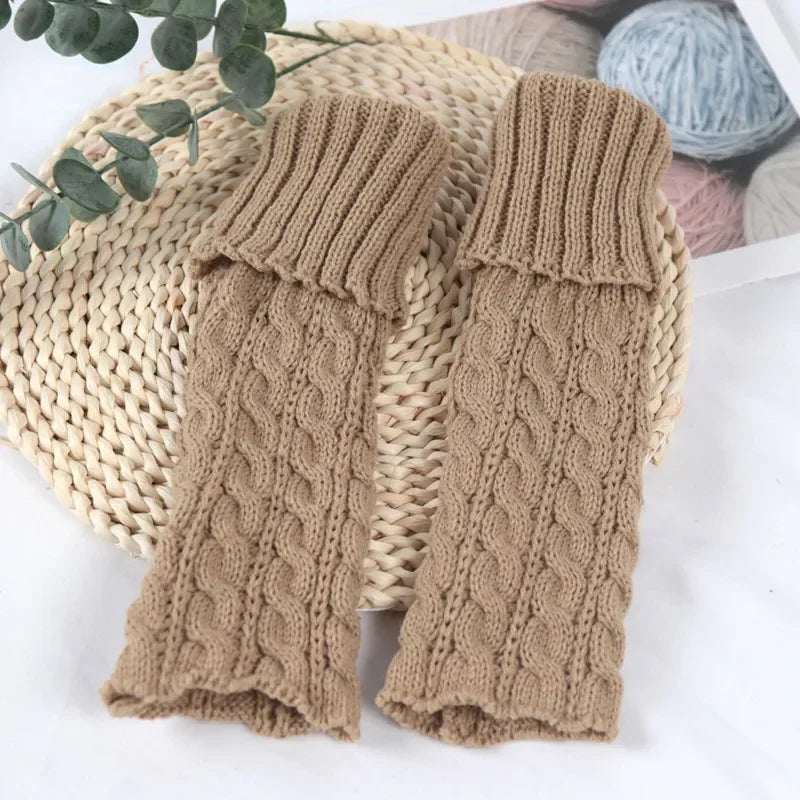 Sweet Children Leg Warmers Lolitas Twist Knitted Socks Korean Baby Qme Khaki 38cm or 14.96inch