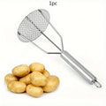 Heavy-Duty Multi-Use Potato Masher and Juicer - Stainless Steel Kitchen Tool with Comfort Grip Handle, Heavy-Duty Masher Qme Silvery