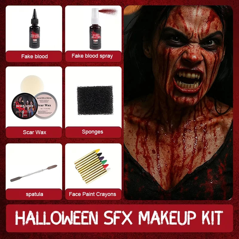 Halloween SFX Makeup Scar Wax Fake Blood Spray Face Paint Sticks Qme