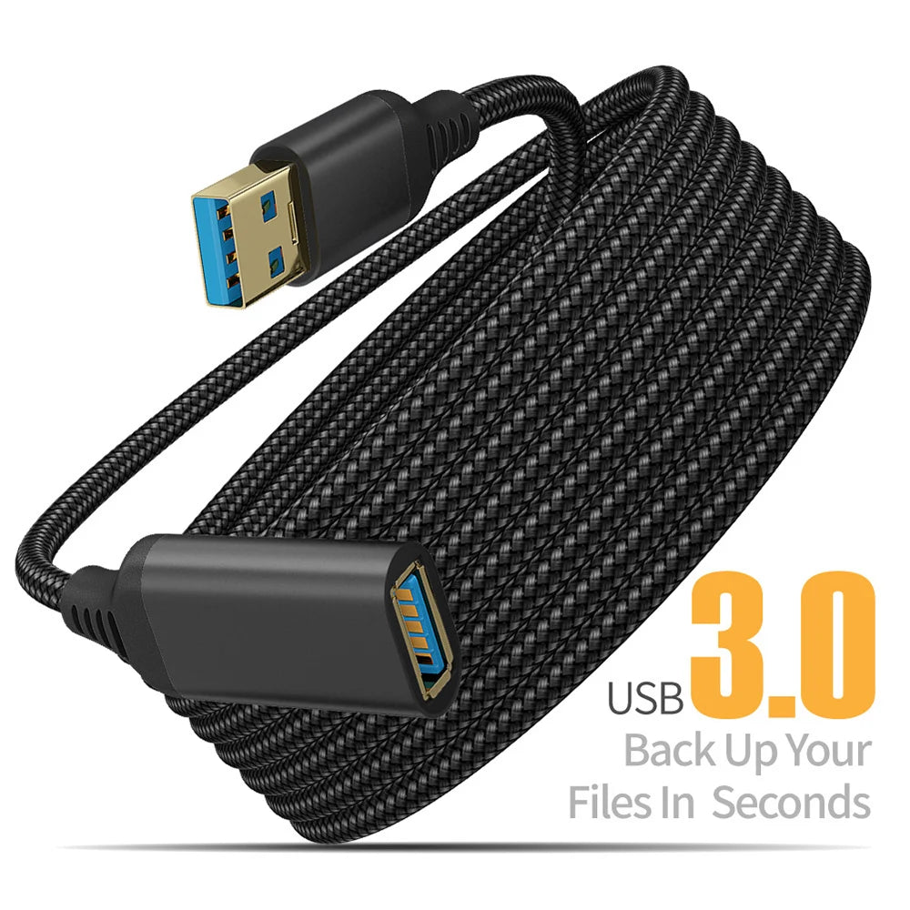 Nylon Braided USB 3.0 Male-To-Female High-Speed Transmission Data Cable Computer Camera Printer Extension Data transfer Wire 5M Qme Black 1m