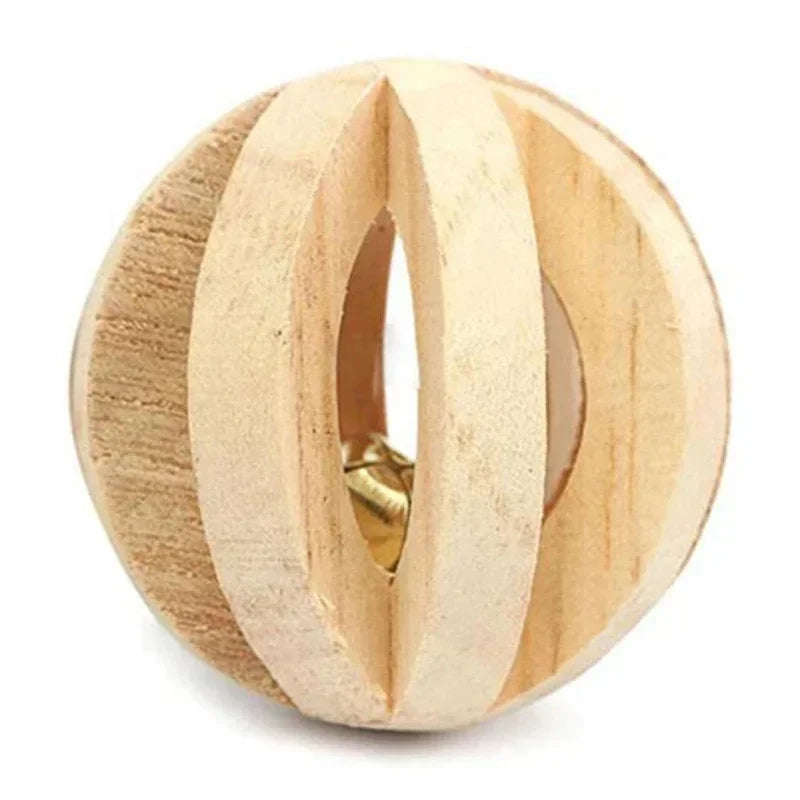 Natural Wood Chew Toys Rodents Rabbit-shaped Roller Bell Guinea Pig Qme 02 S