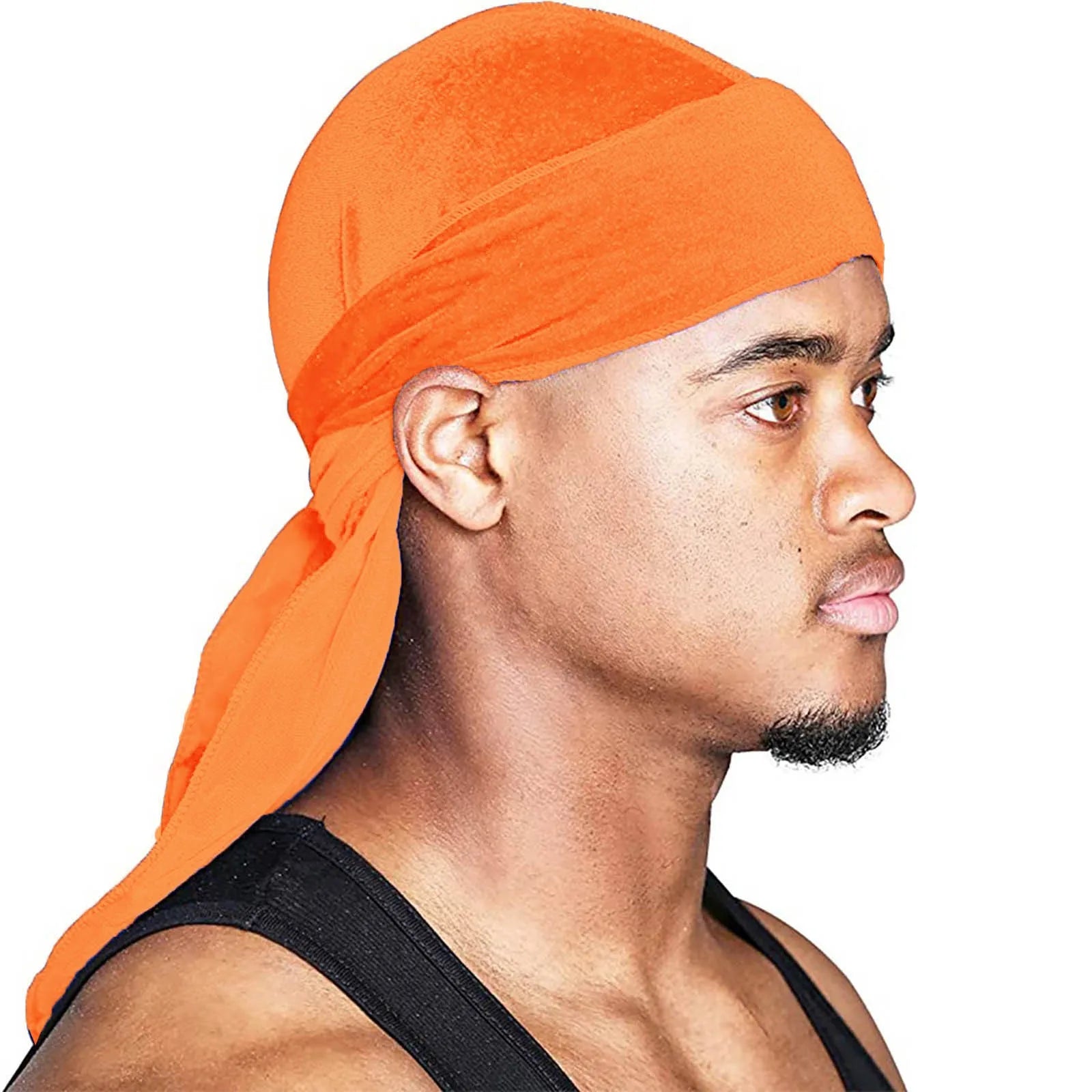 Men's Fashion Turbans Velvet Long Tail Braided Pirate Hat Outdoor Activity Personalized Bandana Turban Satin Elastic Headband Qme Orange One Size