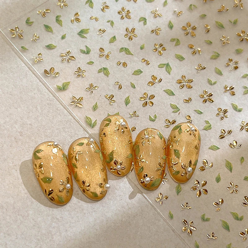 Bronzing Flower Leaf Nail Stickers Floral Designs Petal Leaves Qme