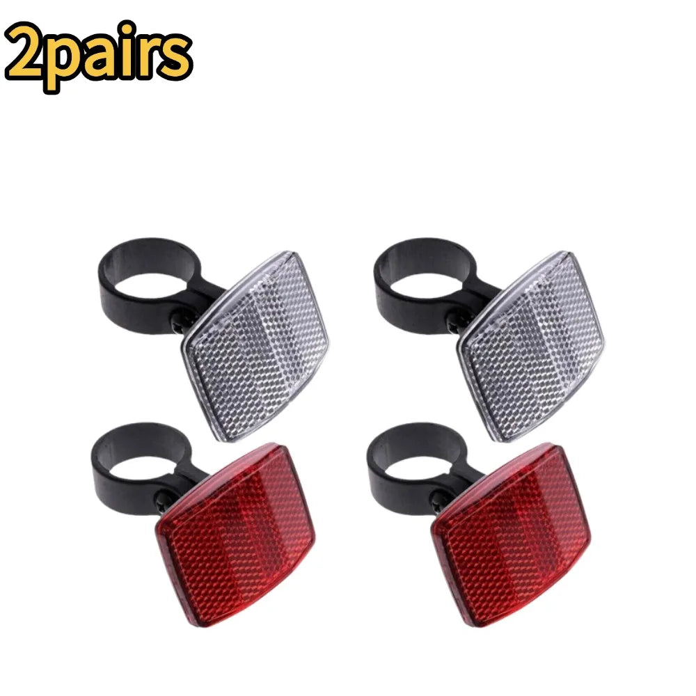 NEW Front & Rear Bike Bicycle Reflector Set Red White Fixings Mounting Bracket Warning Light Safety Lens Bicycle Accessorie Qme 2pairs