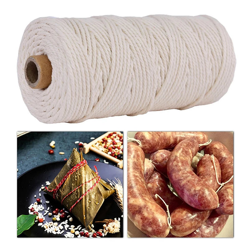2mm Thick Butchers String Cotton Twine Meat Prep Trussing Turkey Barbecue Strings Meat Sausage Tie Rope Cord 100 Meters Qme