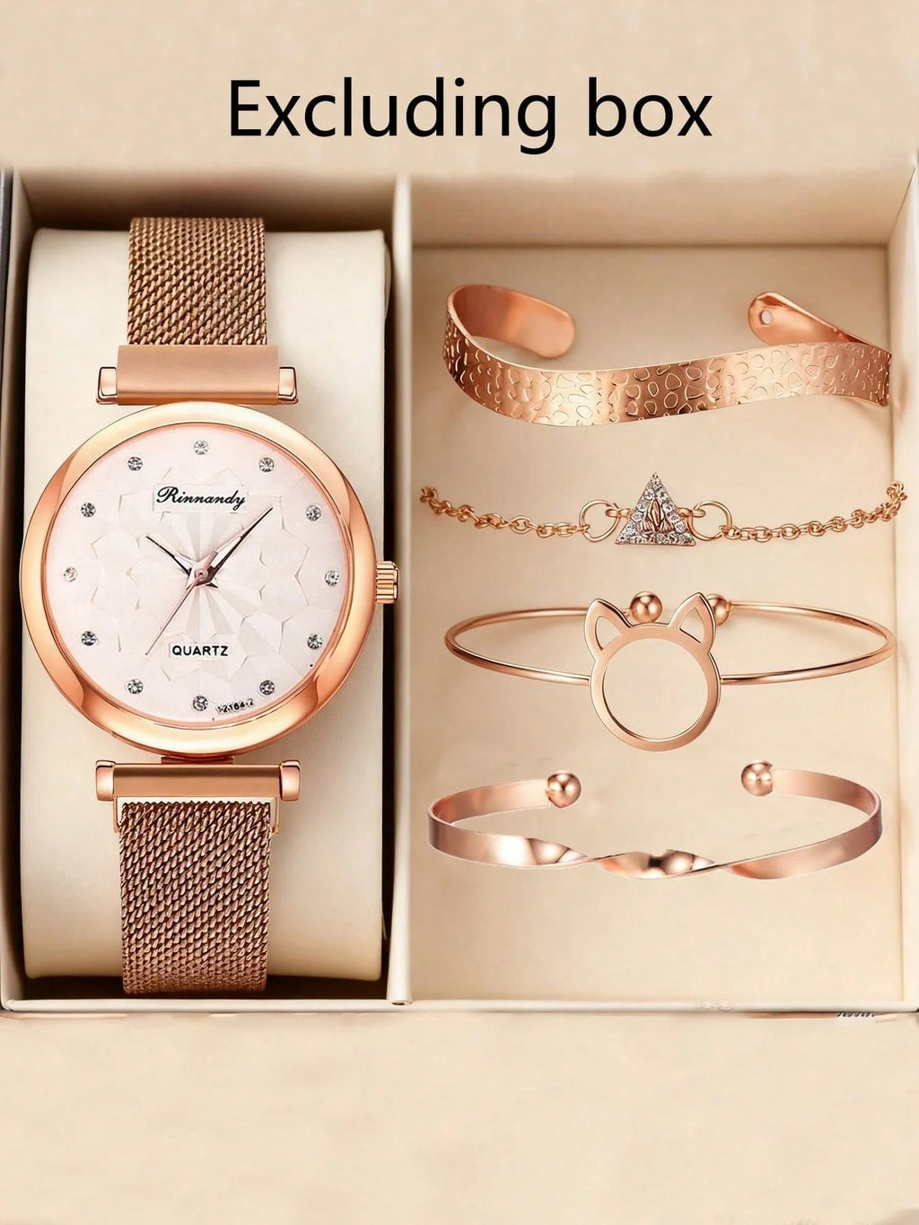 Watch bracelet set Cat's ears (Steamed cat-ear shaped bread) bracelet set magnet buckle mesh band watch set Qme