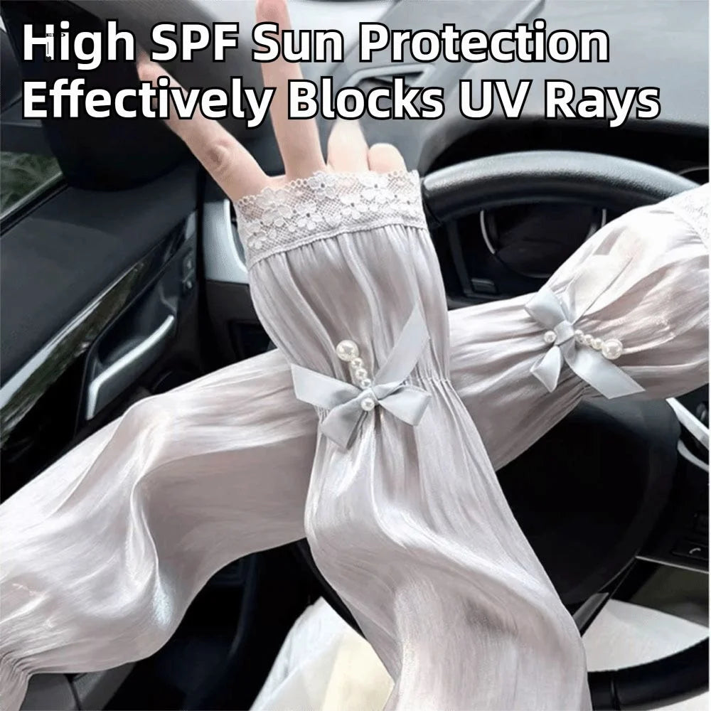 Breathable Sun Protection Sleeves Elegant Solid UV Elastic Long Lace Qme