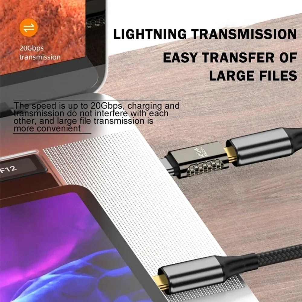 Type C to USB C 100W 20Gbps OTG Adapter 90 Degree Fast Charge Converter PD Male To Female Data Transfer for Laptop Phone Tablets Qme