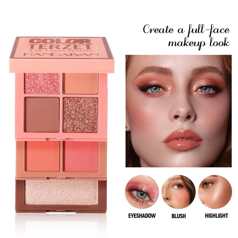Multifunctional Palette Matte Highlighter Blush Palette Long-Lasting Blush Eyeshadow Face Cosmetics Makeup Palette Female Qme