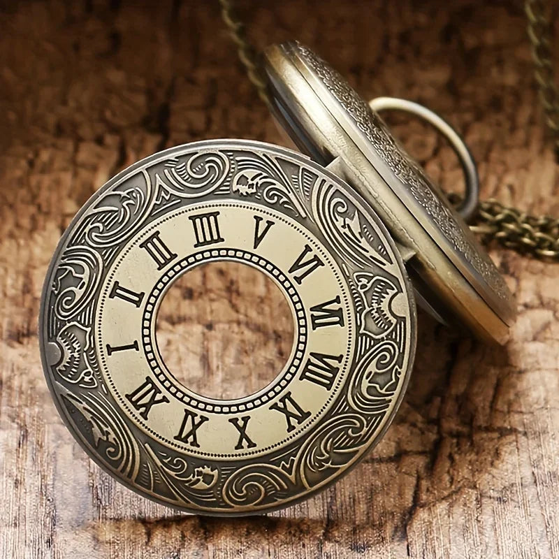 Vintage Bronze Necklace Pendant Quartz Pocket Watch, Birthday Jewelry Gift For Friends Qme