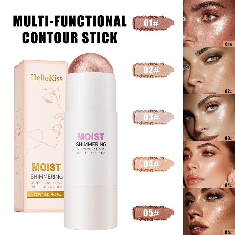 Natural Brightening 1pc Highlighter Stick Natural Brightening Face Contour & Highlight Makeup, Medium Coverage, Water-Resistant Qme