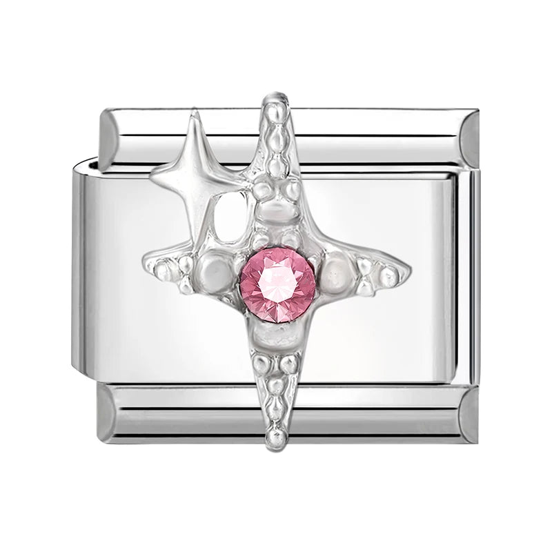 Bright Zircon Multielement Stars Shell ButterflyItalian Charm Links Fit 9mm Stainless Steel Bracelet Women Jewelry DIY Making Qme Style 1