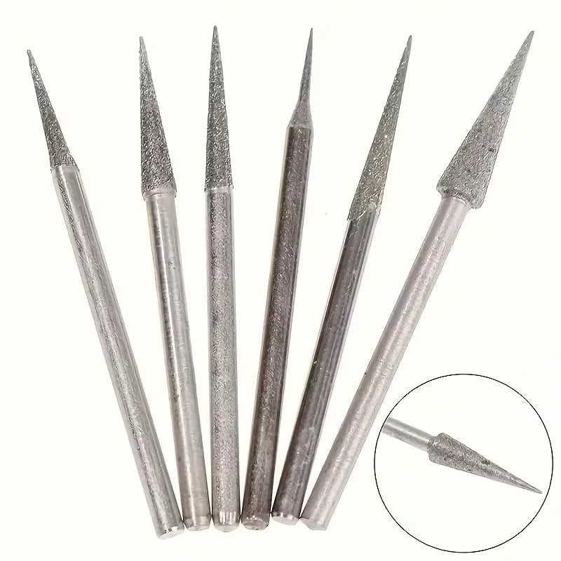 6 uds 1-4mm cabezal de molienda de diamante puntas de aguja rebabas herramienta de tallado de grabado vástago de 2,35mm D Qme
