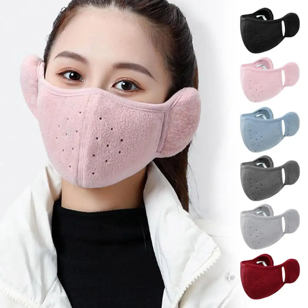 NEW Winter Fleece Earmuffs with Windproof Mouth Cover Unisex Warm Ear Warmer Breathable Face Mask for Outdoor Activities Qme
