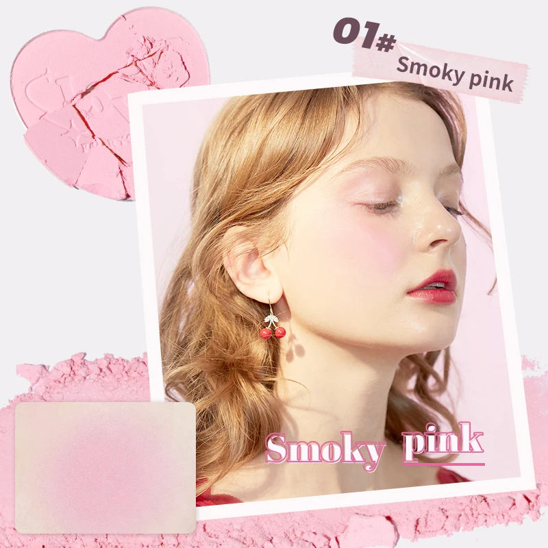 Heart-Shaped Korean style Powder Blush, Soft Matte Finish with Subtle Shimmer, Blendable & Buildable, Lightweight & Long-Lasting Qme 01