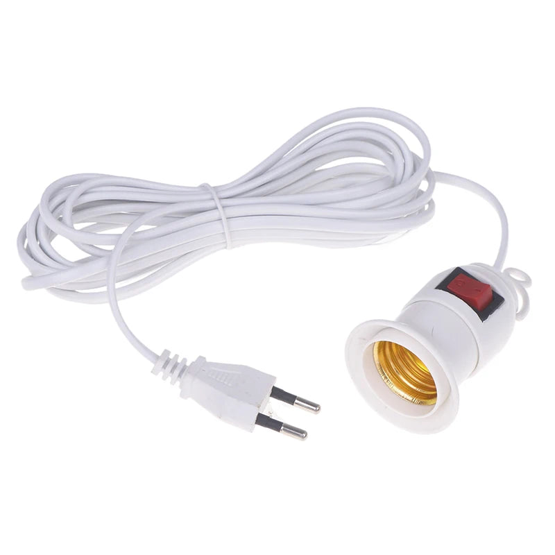 EU Plug 4M Power Cord Cables E27 Lamp Base Holder Switch Pendant Led Qme