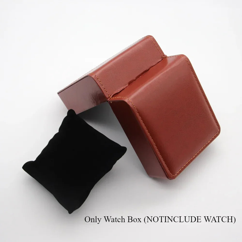 Lnofxas Black Single Watch Gift Box with Pillow PU Leather Wristwatch Display Case Organizer for Men Qme 59Brown