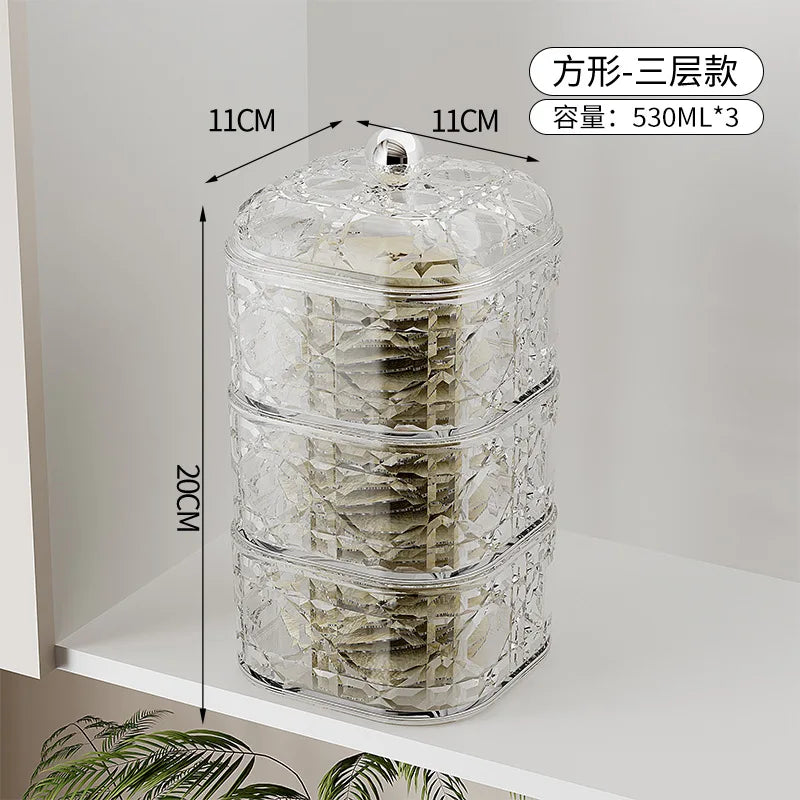 2-Piece Airtight Food Storage Containers for Kitchen Cereal Nuts Spices Grains Dried Fruit Plastic Sealed Canisters with Lids Qme Squ530ml3Layer-2Pcs