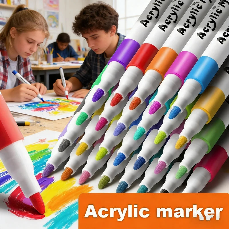 Acrylic Paint Marker Set - 12/24/36/48/60/80 Colors, Non-toxic, Waterproof, Suitable for DIY, Artists, Office Supplies Qme