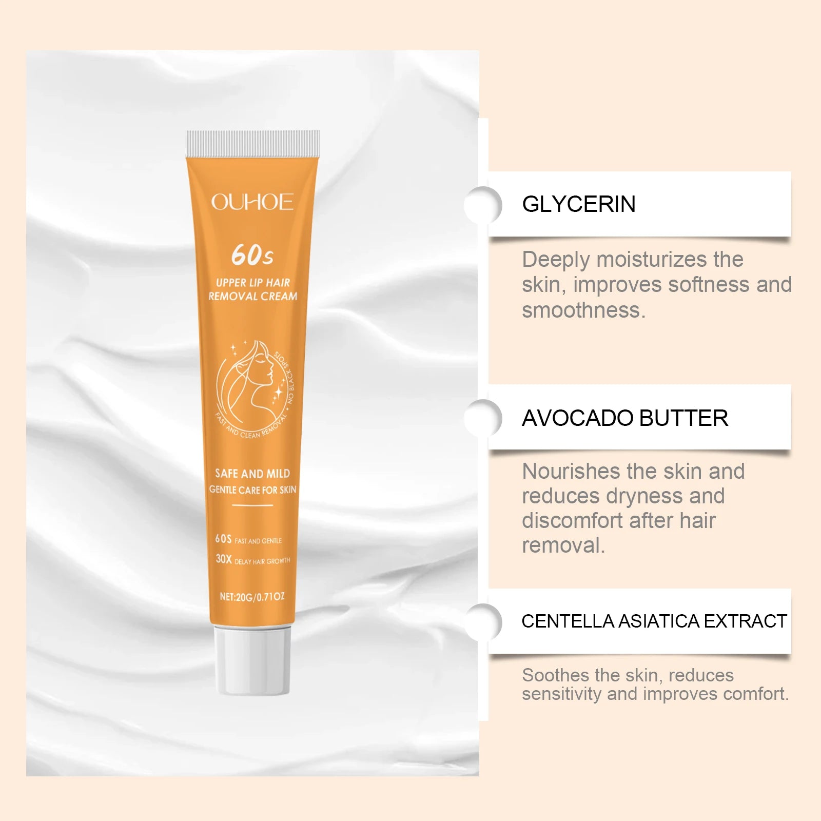 Hair Removal Cream for Face & Body Painless Depilatory Cream Smooth Skin Hair Remover Growth Inhibitor for Underarms Legs Arms Qme