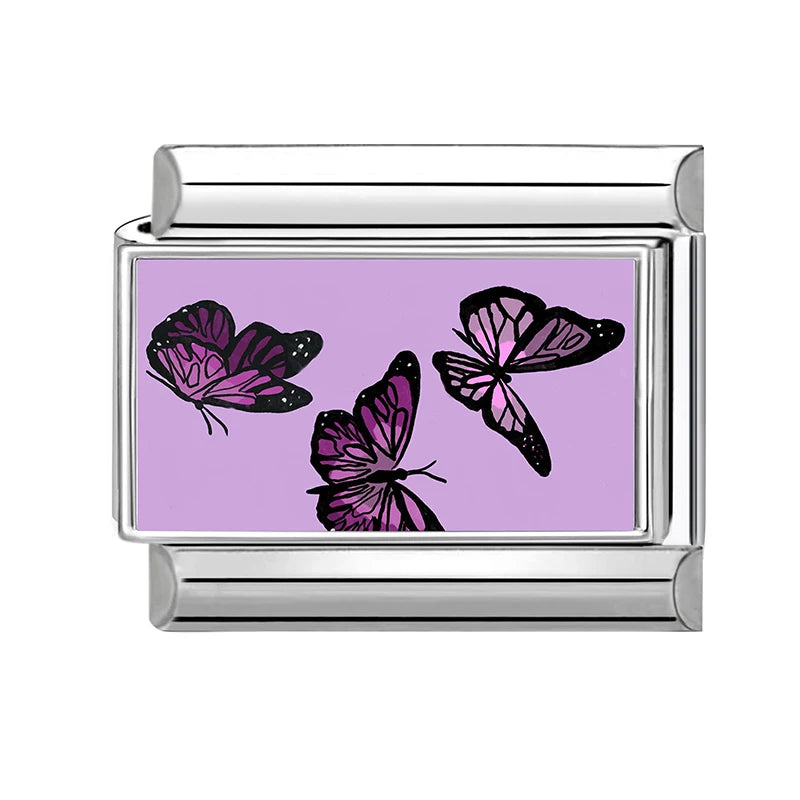 Fashion Pink Skyscraper City Scenery Fish Cat Vase House Italian Charm Link fit 9mm Stainless Steel Jewelry DIY Making Bracelets Qme Style 14
