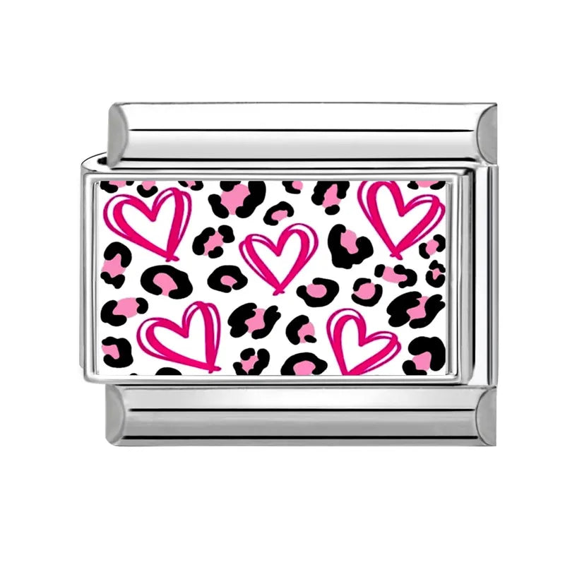 Y2K Design Pink Heart Leopard CD Lips Hat Italian Charm Links Fit
