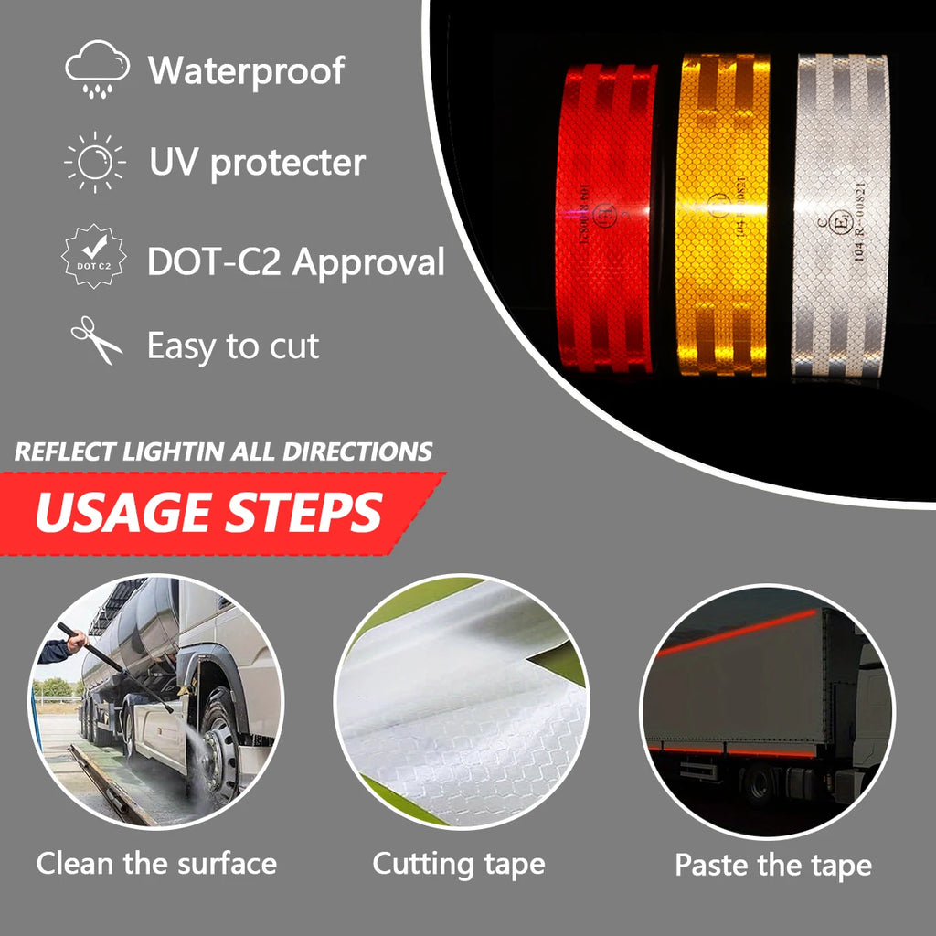 32.8FT 104R Reflective Safety Tape Reflective Tape Sticker Safety Mark Self-adhesive Warning Strip Retro-reflective Sheeting Qme
