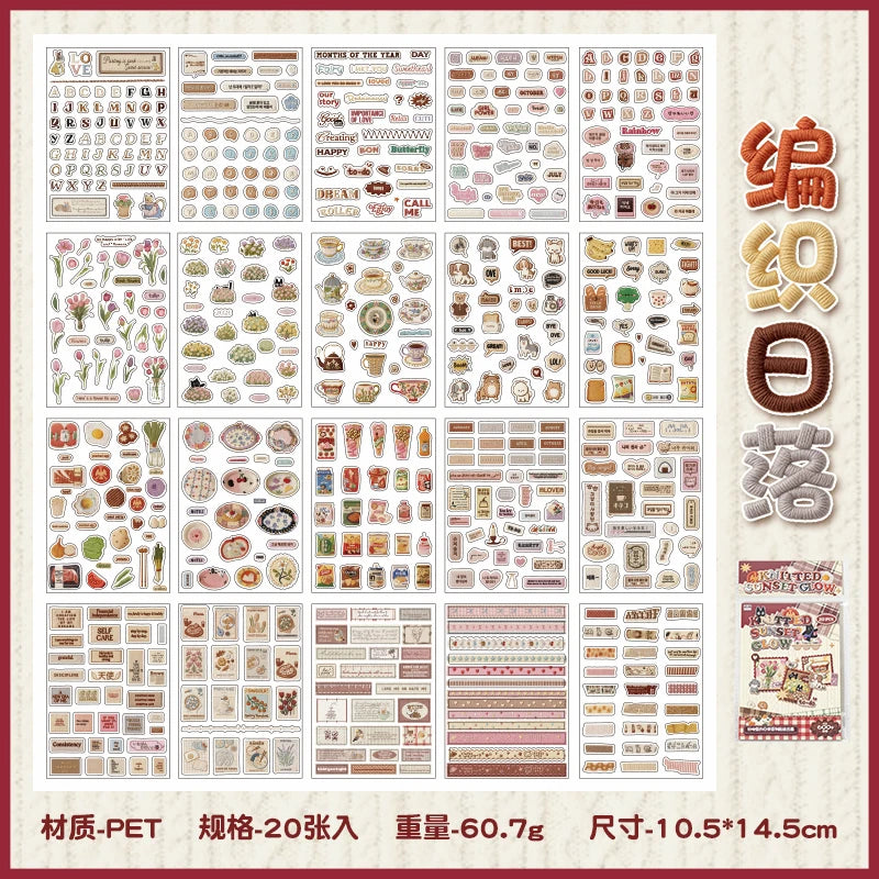 20 Sheets Pet and food themes Die cut Stickers book Cartoon Decorative handmade Scrapbooking Diary Japanese Stationery Supplies Qme A