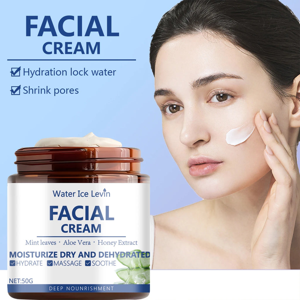 Water Ice Levin Hydra-Lock Facial Cream | Aloe/Honey/Mini Leaves | Deep Nourishment for Dry Skin, Pore Refiner & Moisture Boost Qme