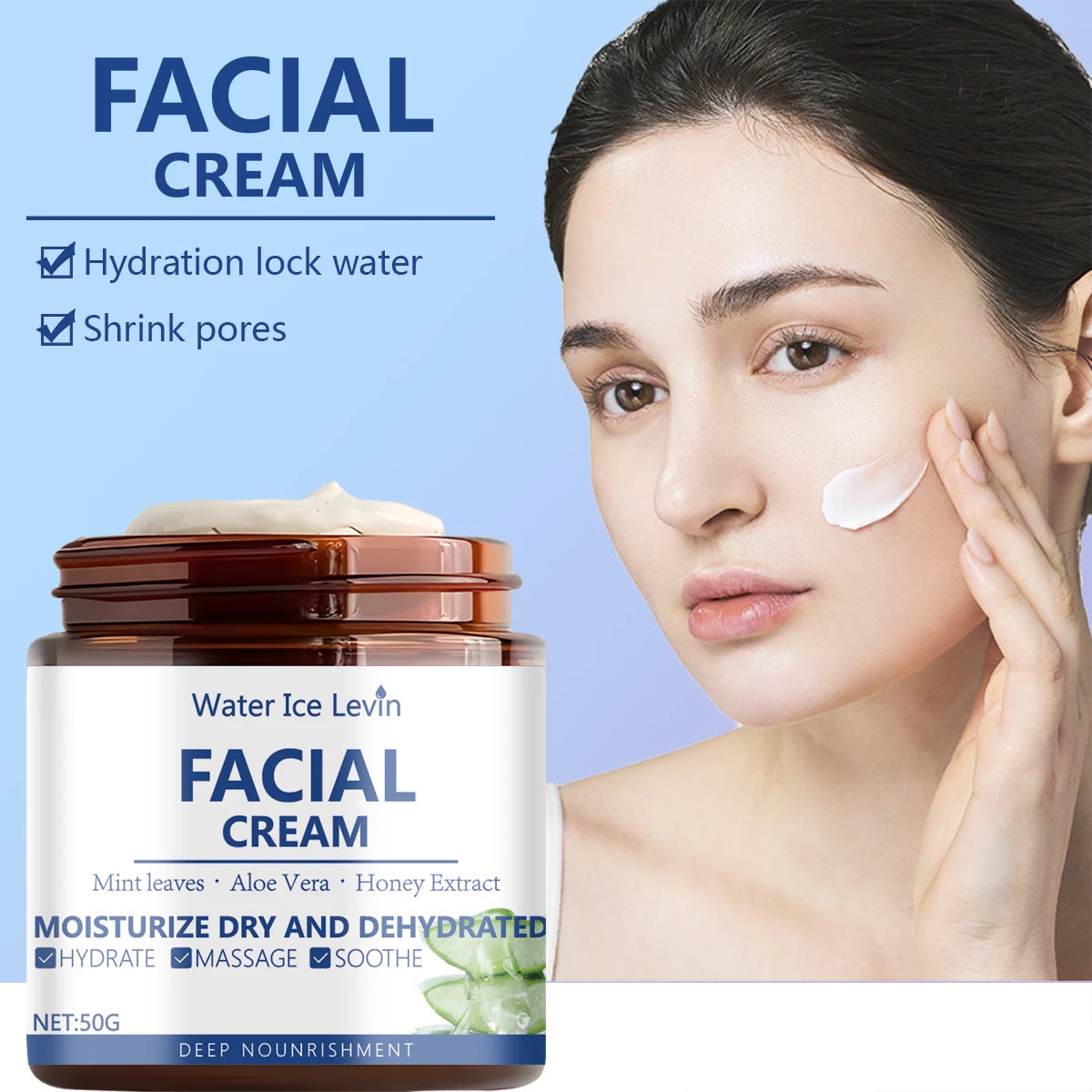 Water Ice Levin Hydra-Lock Facial Cream | Aloe/Honey/Mini Leaves | Deep Nourishment for Dry Skin, Pore Refiner & Moisture Boost Qme