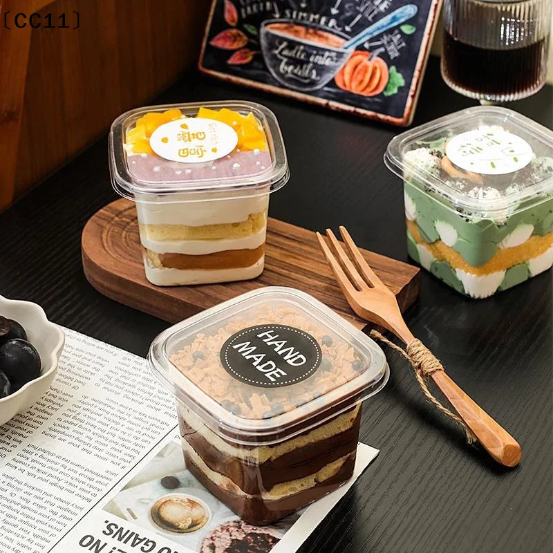 Clear Plastic Cups Disposable Mousse Dessert Box Lid Acrylic Food Qme