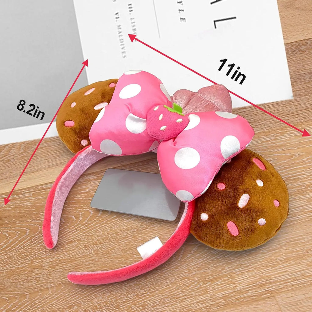 Mouse Ears Headbands Strawberry Bow birthday Princess Party Decoration Cosplay Hair Accessories Hairband for girl Women Adult Qme