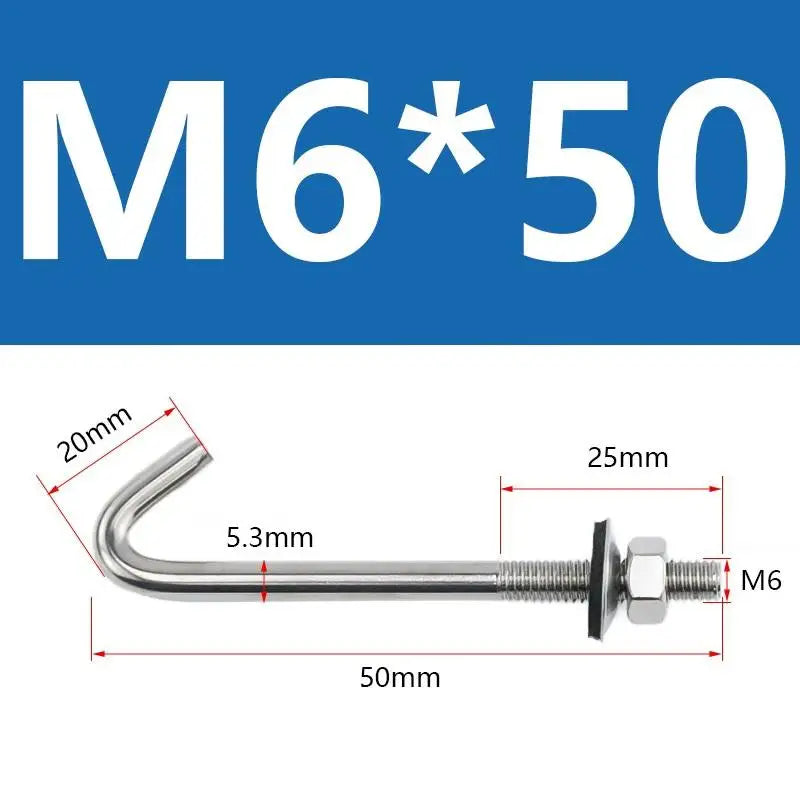 304 Stainless Steel M5 M6 L Hook Bolts With Matching Nuts Washers For Industrial Construction Home Hanging Qme A4
