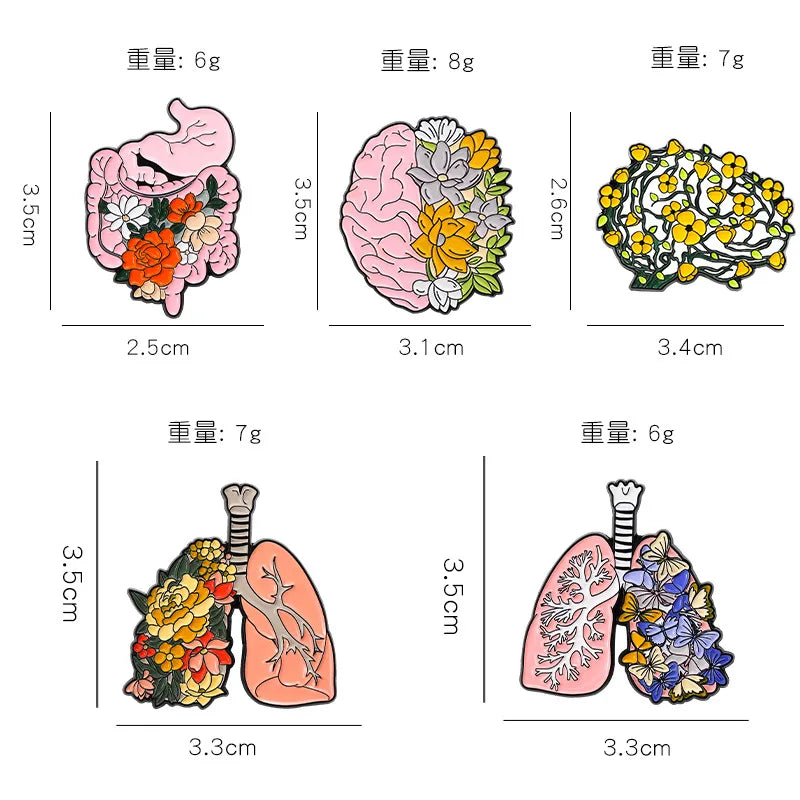 Organs Flower Enamel Pin Body Internal Heart Brain Lung Plant Butterfly Brooch Lapel Badge Medical Jewelry Punk Gift Wholesale Qme