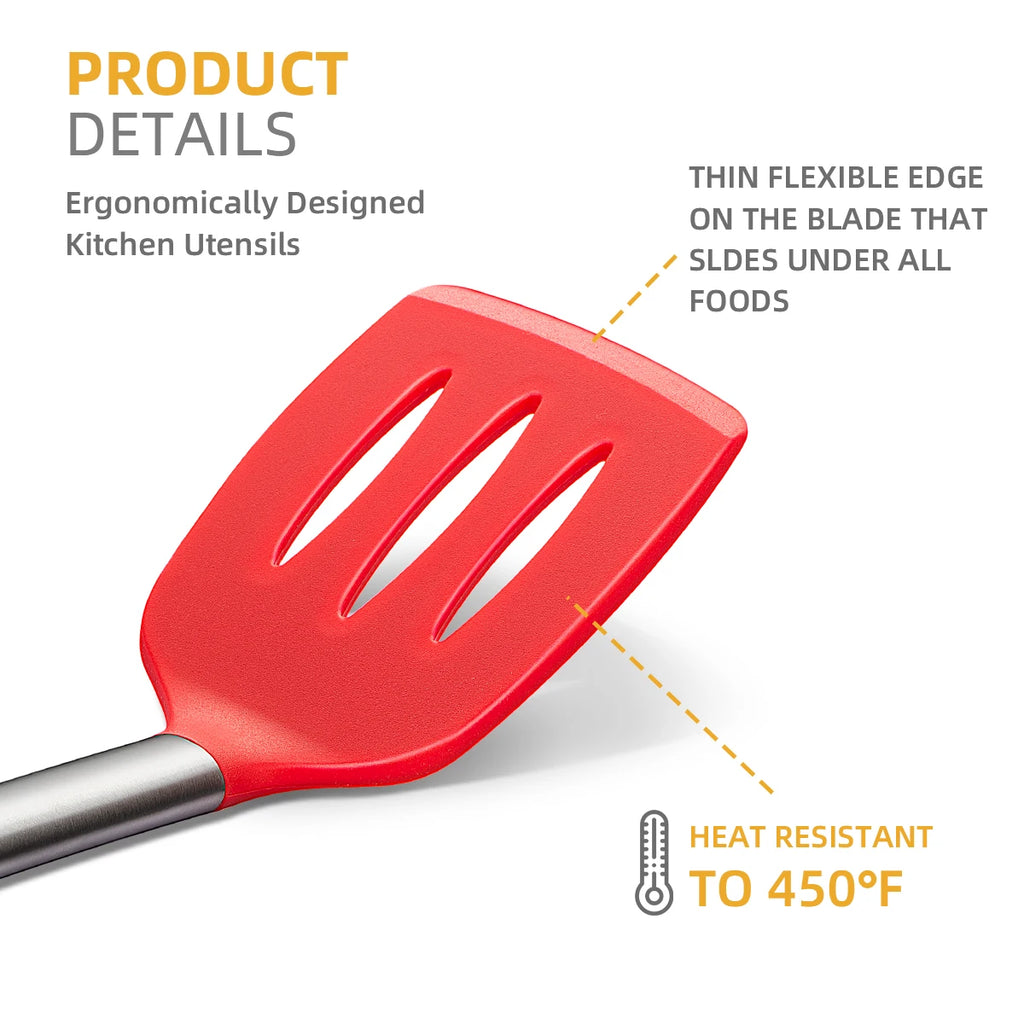 Silicone Slotted Spatula Turner High Heat Resistant BPA Free Kitchen Utensils Ideal Cookware for Frying Qme