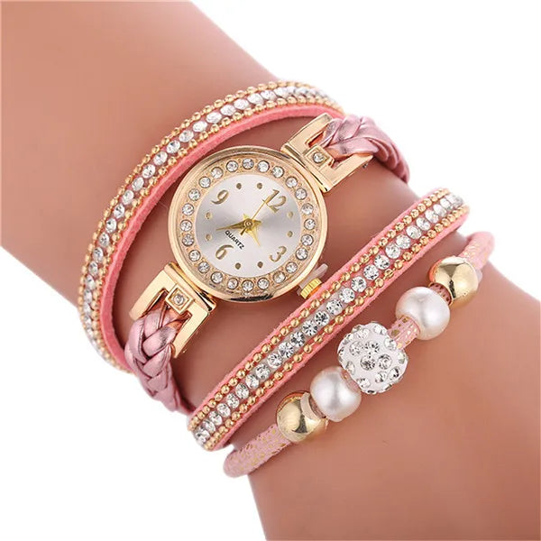 Relogio Bracelet Watches Women Wrap Around Fashion Bracelet Fashion Dress Ladies Womans Wrist Watches for Women Watch 2021 Qme Pink