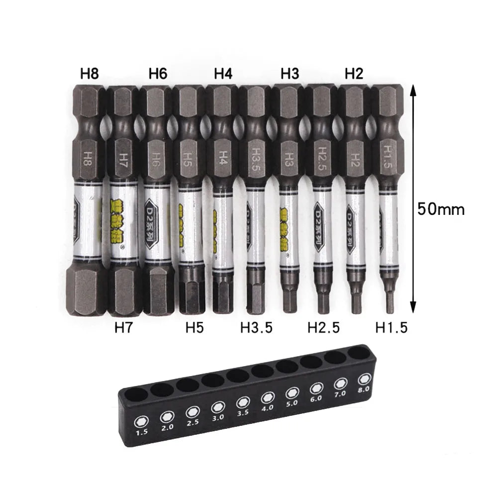 10PCS Magnetic Impact Screwdriver With Bit Holder 1/4inch Hex Shank Cross Hexagonal Torx Screwdriver Bit For Electric Impact Qme Inner hexagon