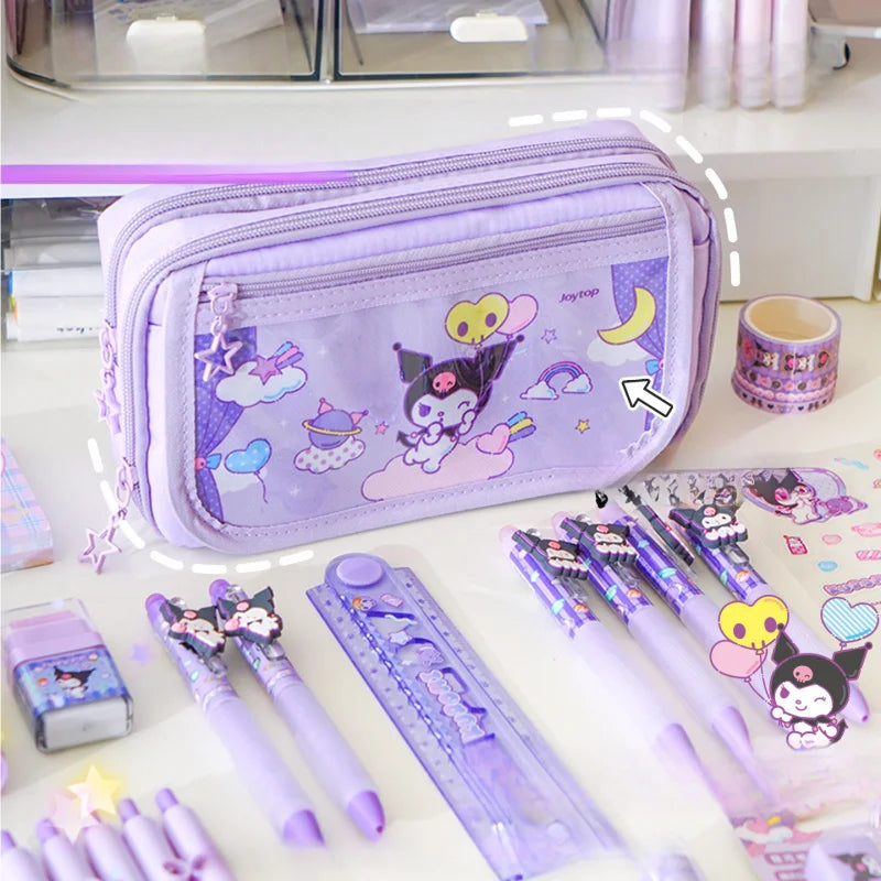 Hello Kitty Kuromi Multi-Layer Large-Capacity Pencil Case Stylish and Multifunctional Magnetic Clasp Pencil Case for Students Qme