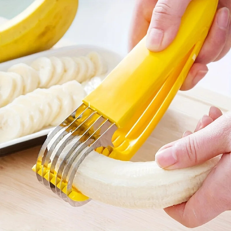 Heavy-Duty Stainless Steel Hot Dog & Banana Slicer with Non-Slip Grip - Multi-Purpose Fruit, Sandwich, and Sausage Cutter - Easy Qme