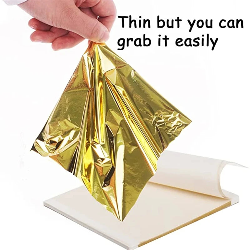 100pcs Art Craft Design Paper 9cm Sheets Practical Imitation Gold Silver Rose Gold Leaf for Gilding DIY Craft Party Decoration Qme