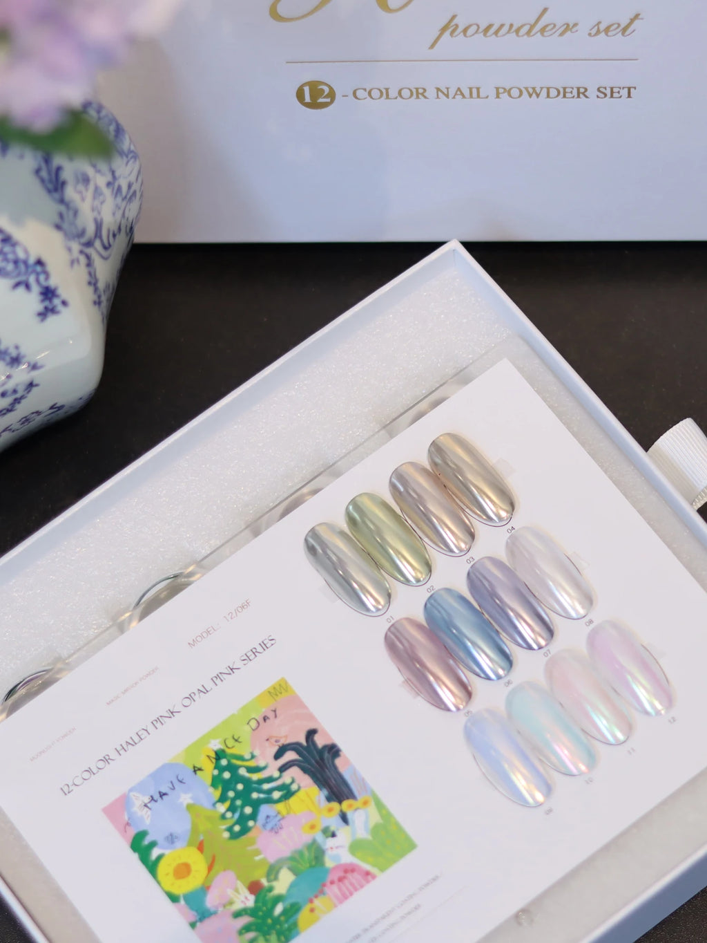 12-color Aurora Mermaid Moonlight Nail Art Powder Chart Includes Qme