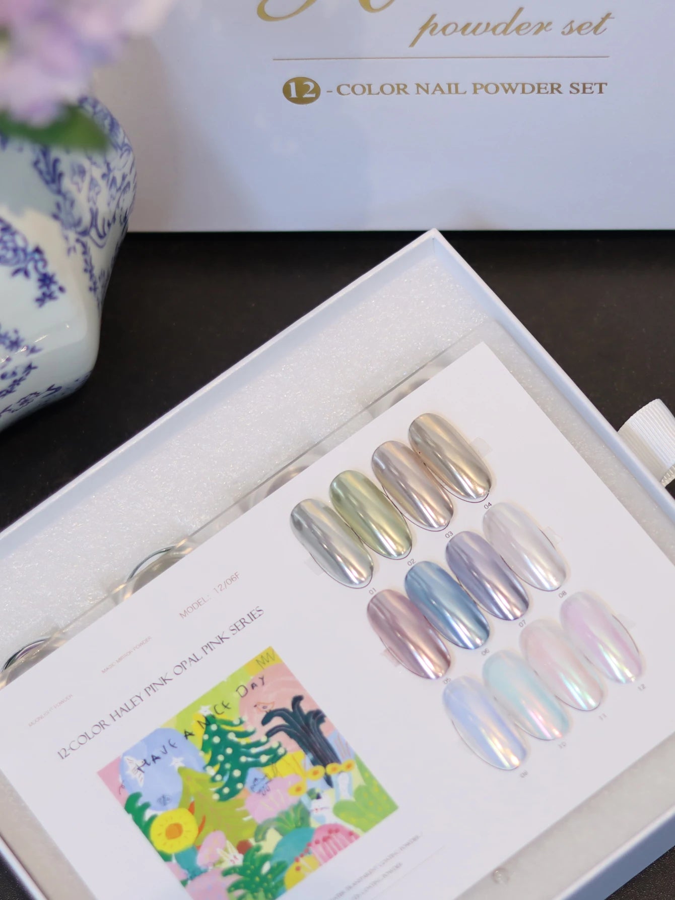 12-color Aurora Mermaid Moonlight Nail Art Powder Chart Includes Qme