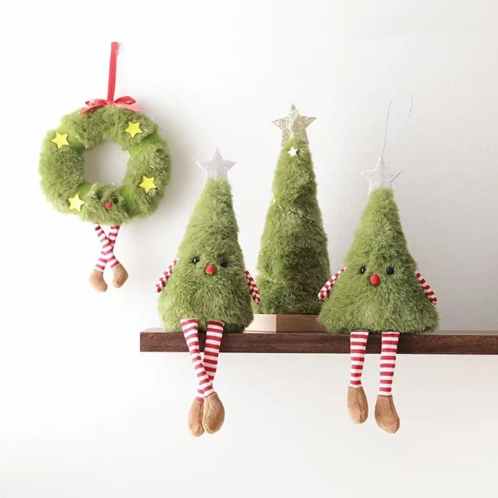 Cute Plush Doll Ornament Green Figure Hanging Decor Christmas Tree Qme 4pcs