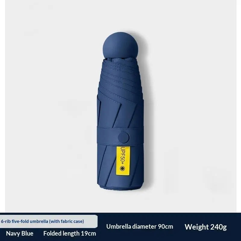 Compact Travel Mini Umbrella Uv Protection Capsule Umbrella 5 Fold Ultra Lightweight Sun Shade Umbrella Portable Manual Qme S metal-fiber composite 6K