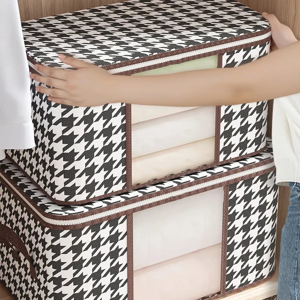 Visible Large Capacity Storage Box Portable Household Clothes Organizer With Handles Foldable Dustproof Quilt Zipper Container Qme