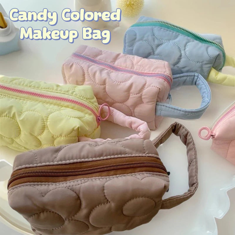 Candy Colors Cosmetic Bag Soft Flannel Cartoon Pattern Fashion Handbag For Women Qme