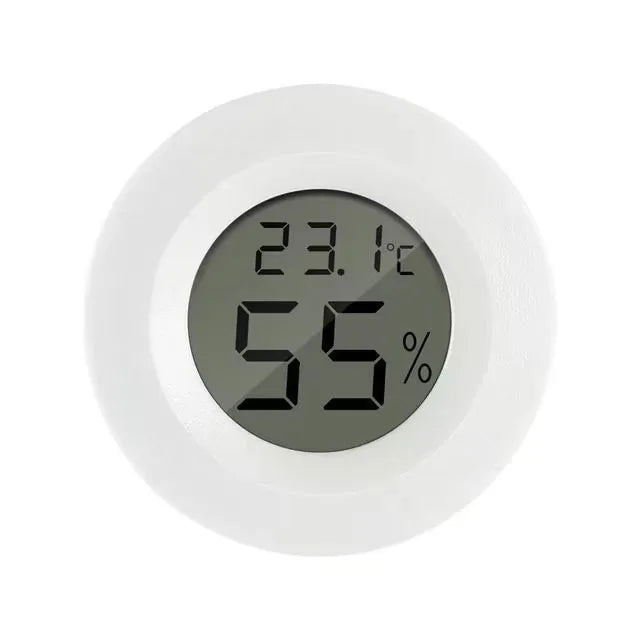 70 C Mini LCD Digital Thermometer Hygrometer Round Temperature Qme White