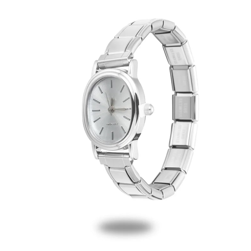 1PC High Quality Men Women's Stainless Steel Oval Square Simple Watch Bracelet Bangle For Friend Birthday Wife Gifts DIY Jewelry Qme S 34