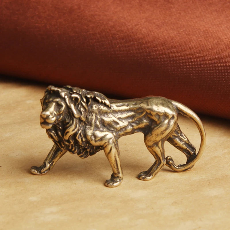 Pure Copper Majestic Lion King Miniatures Figurines Desk Decorations Qme